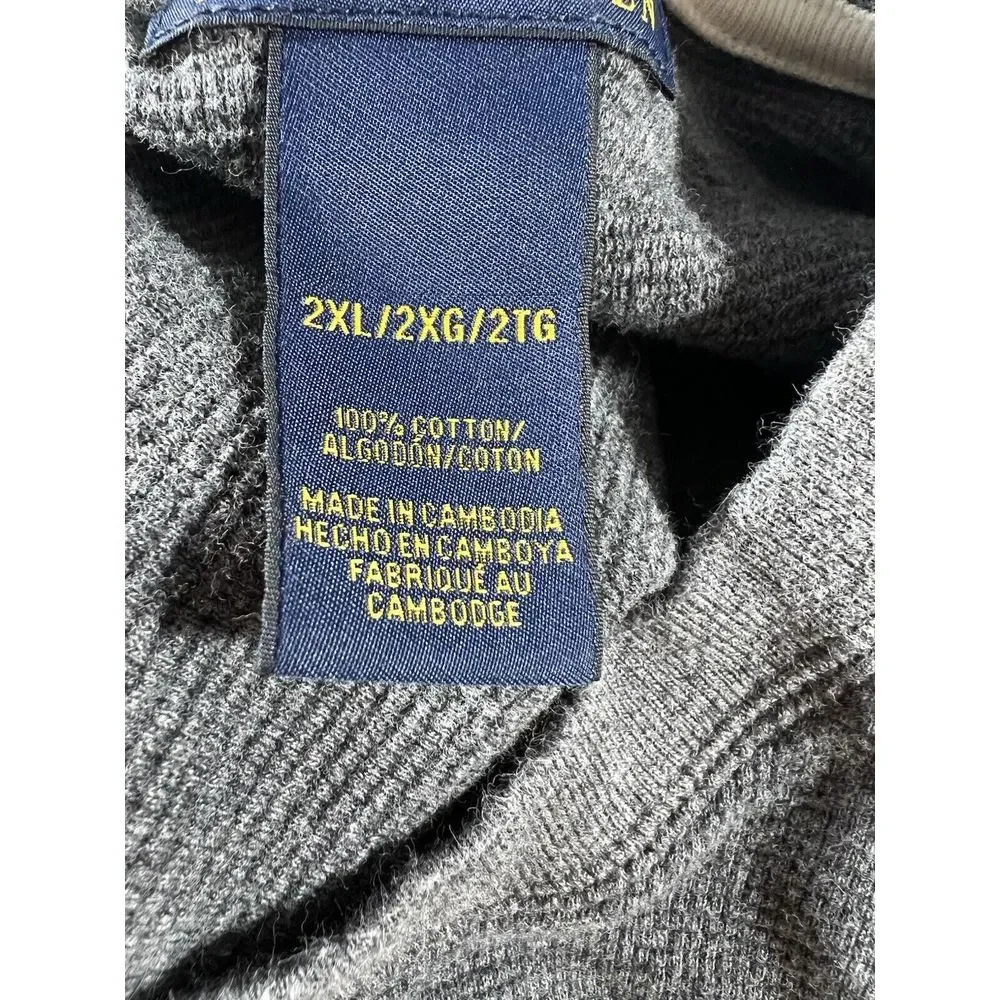 Polo Ralph Lauren Mens 2XL‎ Gray Waffle Knit Thermal Long Sleeve Pony Logo Shirt